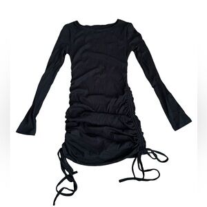 Black Bodycon Tie Scrunch Dress